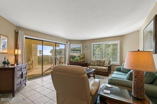 living room featuring light tile patterned floors