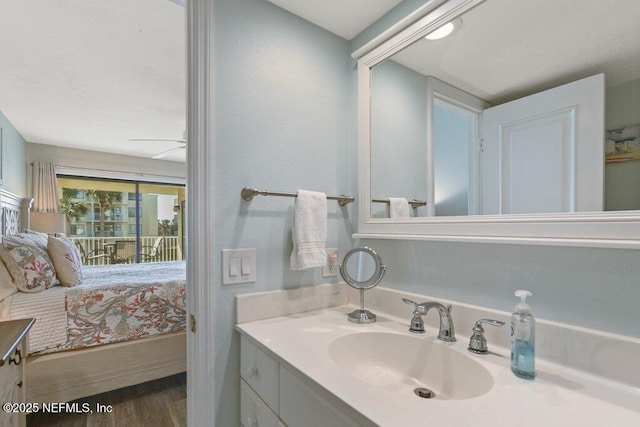 bathroom with vanity and hardwood / wood-style floors