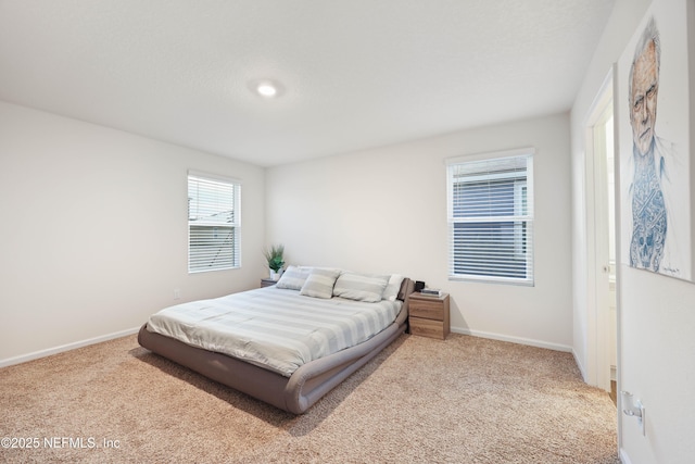 bedroom with light carpet