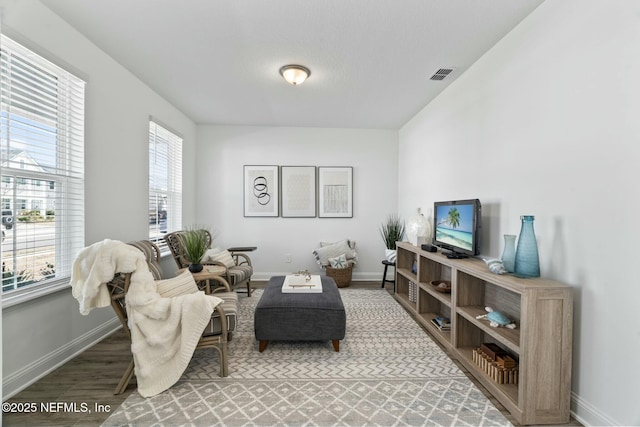 living area with wood-type flooring