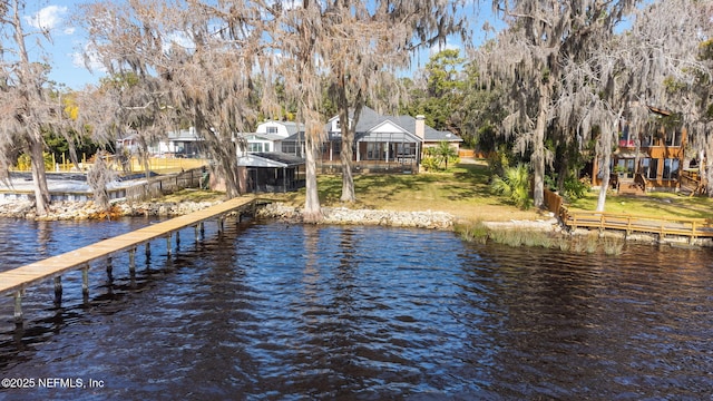 view of dock with a water view