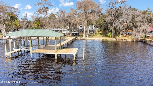 view of dock with a water view