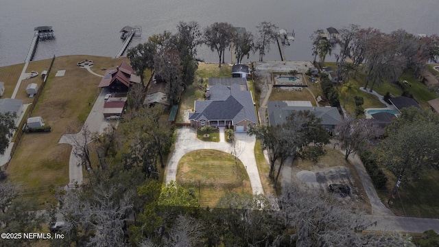 aerial view featuring a water view