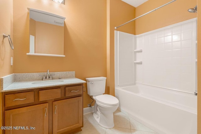 full bathroom featuring washtub / shower combination, tile patterned floors, toilet, and vanity