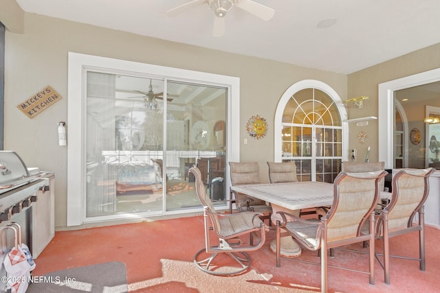 view of patio featuring ceiling fan