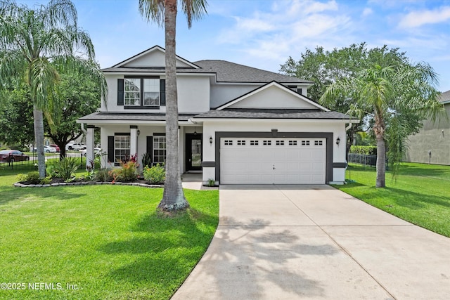 2360 Golfview Dr, Fleming Island, FL 32003 - view of front of property featuring stucco siding, an attached garage, concrete driveway, roof with shingles, and covered porch