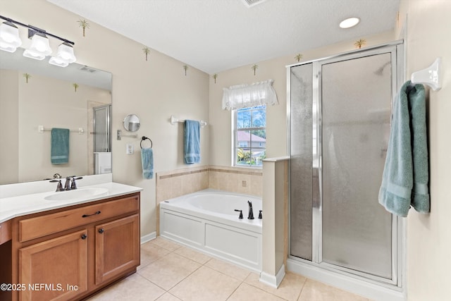 2360 Golfview Dr, Fleming Island, FL 32003 - bathroom with tile patterned floors, vanity, and a stall shower