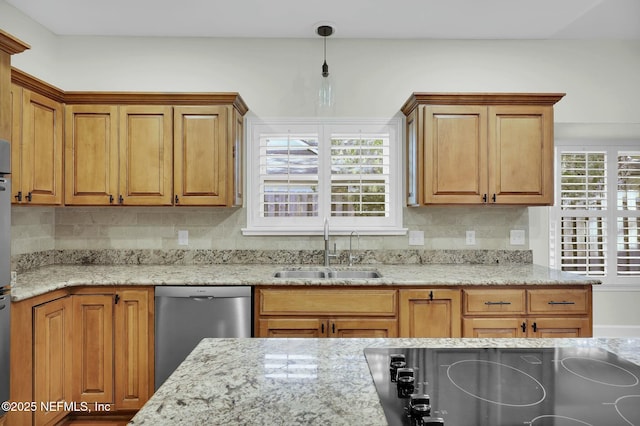 kitchen featuring dishwasher, black electric stovetop, a healthy amount of sunlight, and a sink