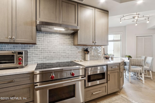 kitchen featuring tasteful backsplash, stainless steel appliances, and range hood