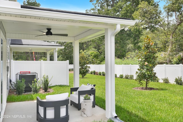 view of patio / terrace featuring central AC unit and ceiling fan