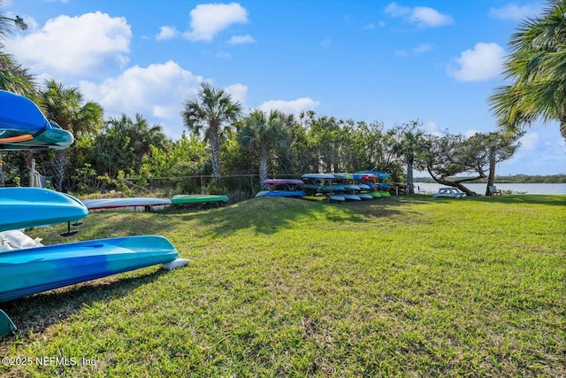 view of yard with a water view