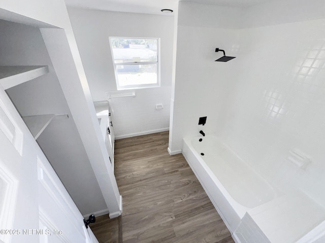 bathroom featuring vanity and hardwood / wood-style floors