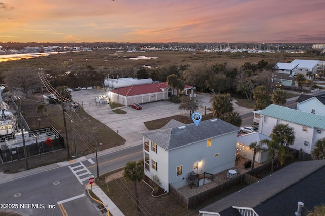 view of aerial view at dusk