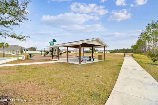 view of home's community with a yard, a playground, and a gazebo