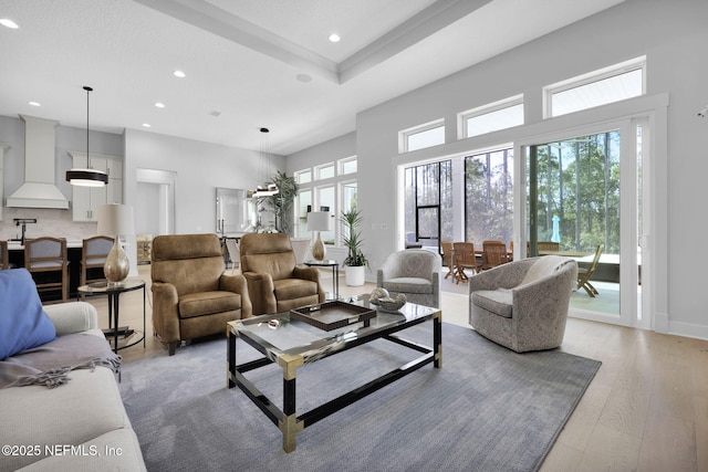 living room with light hardwood / wood-style floors