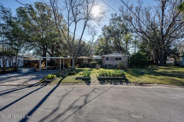 ranch-style home with a front lawn