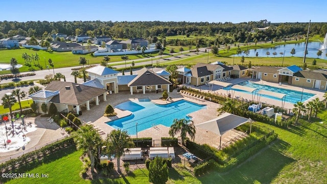 aerial view with a water view