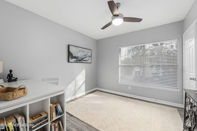 office featuring hardwood / wood-style flooring and ceiling fan