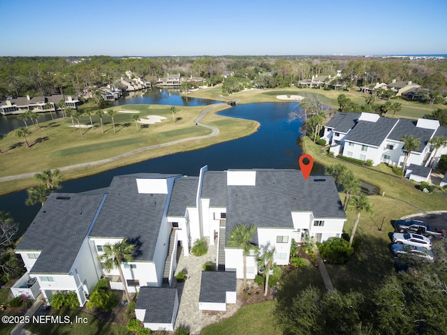 aerial view featuring a water view