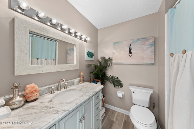 bathroom featuring hardwood / wood-style flooring, vanity, and toilet