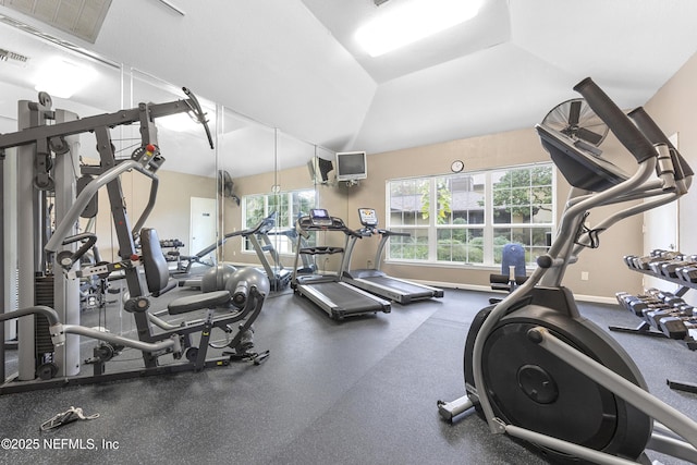 gym with lofted ceiling