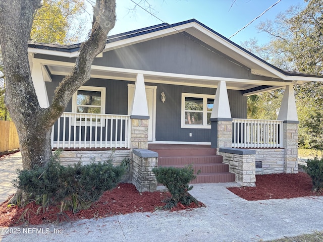 view of front facade featuring covered porch