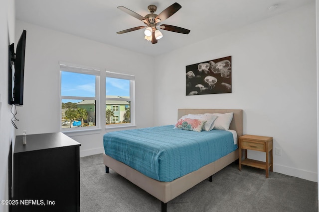 bedroom with carpet flooring and ceiling fan