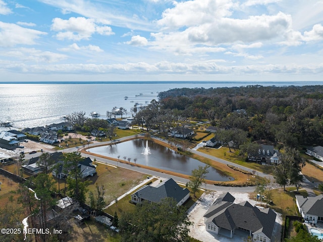 bird's eye view featuring a water view