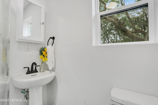 bathroom with plenty of natural light and toilet