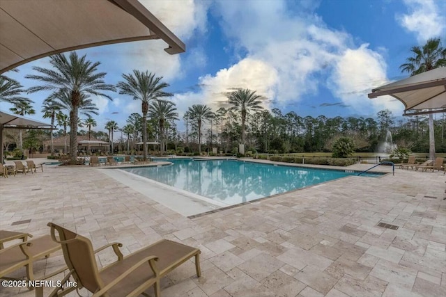 view of swimming pool with a patio