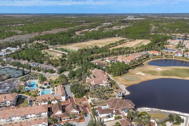 aerial view with a water view