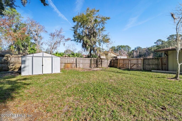 view of yard featuring a storage unit