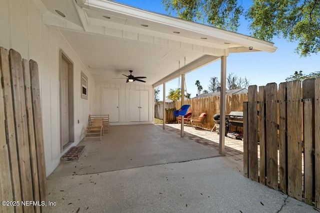 view of patio / terrace featuring ceiling fan