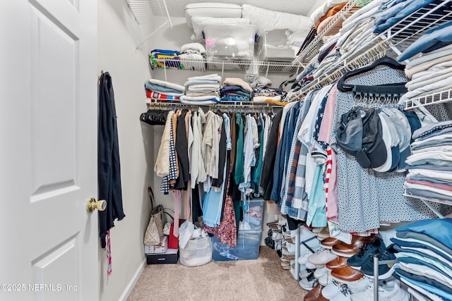 walk in closet with carpet