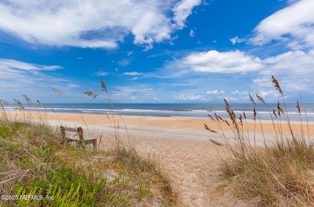 view of water feature with a beach view