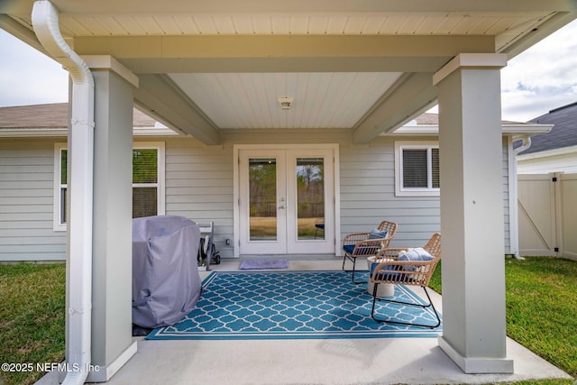 view of patio with french doors and area for grilling