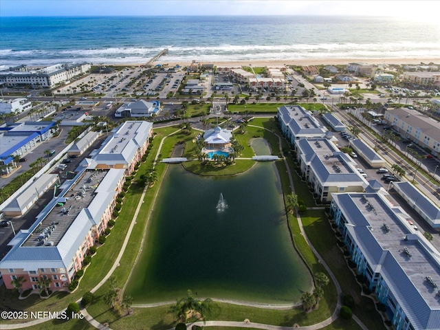 aerial view with a beach view and a water view