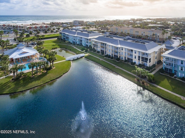 aerial view with a water view