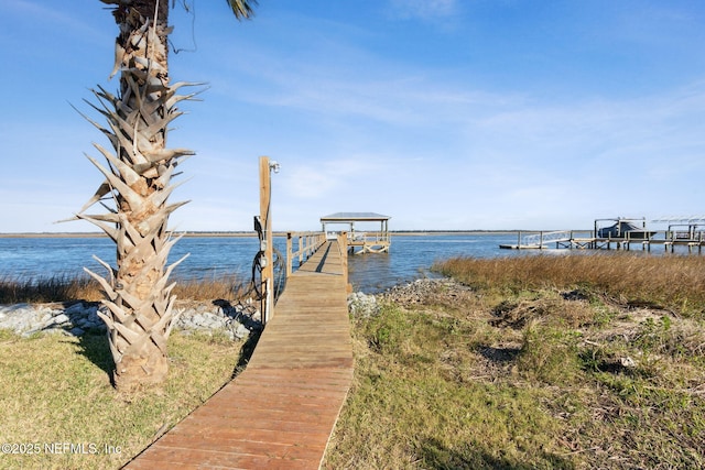 view of dock featuring a water view