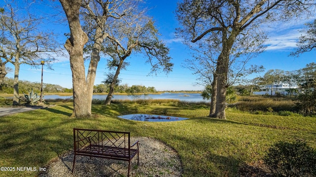 view of yard with a water view