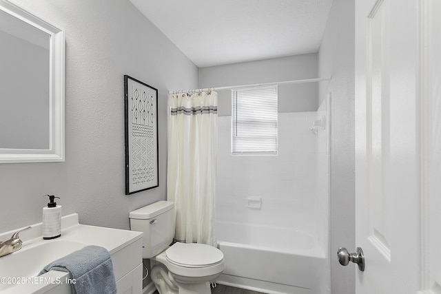 full bathroom featuring vanity, toilet, and shower / tub combo