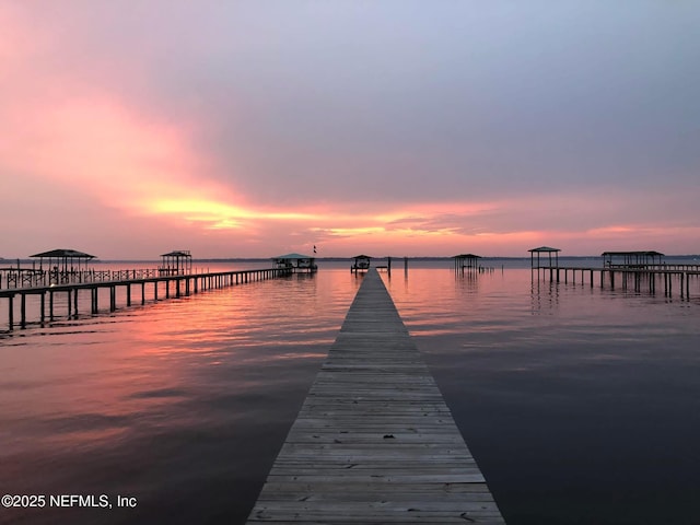 view of dock featuring a water view