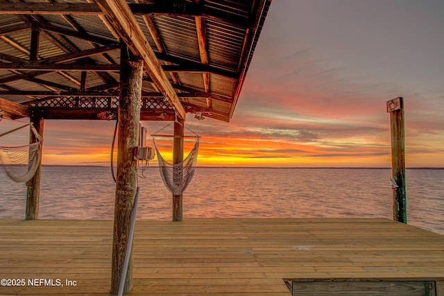 view of dock with a water view