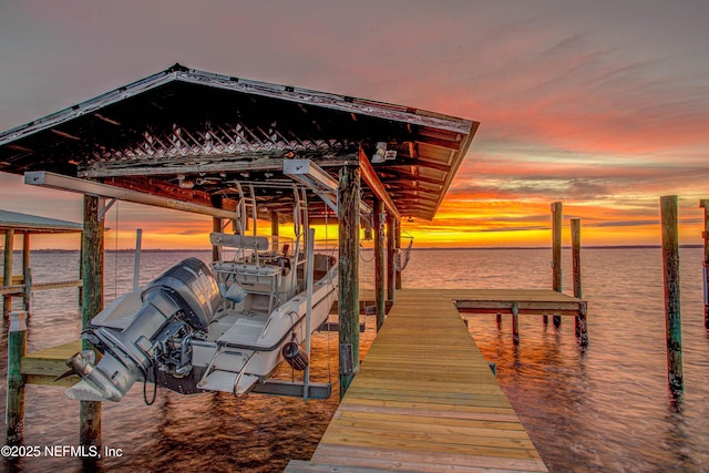 view of dock featuring a water view