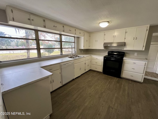 kitchen featuring sink, black electric range, white cabinets, and dishwasher