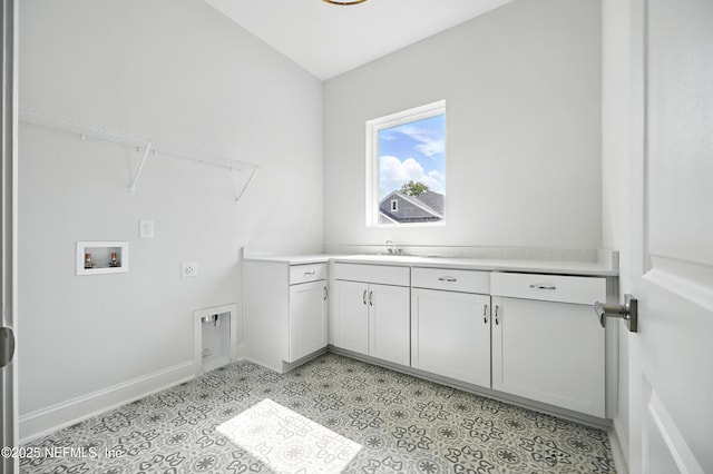 56 Pine Grove Pt, Saint Augustine, FL 32092 - laundry room featuring washer hookup, electric dryer hookup, attic access, cabinet space, and baseboards