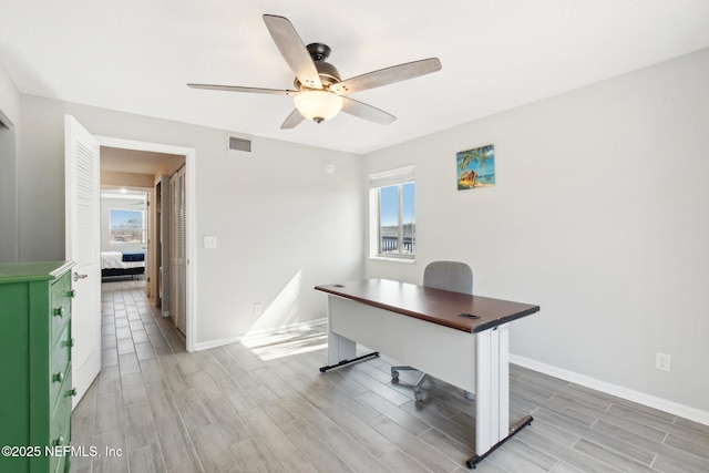 home office featuring ceiling fan