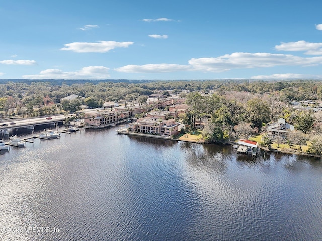 bird's eye view featuring a water view