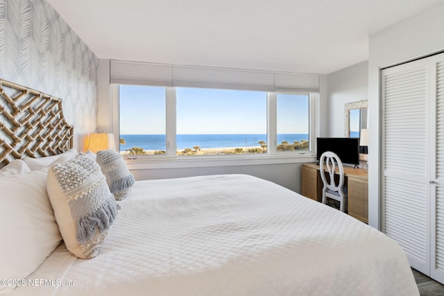 bedroom featuring multiple windows and a closet