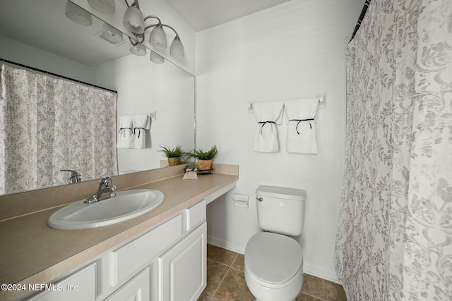 bathroom featuring vanity, tile patterned flooring, and toilet